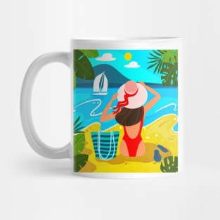 Silhouette of romantic girl in red swimsuit Mug